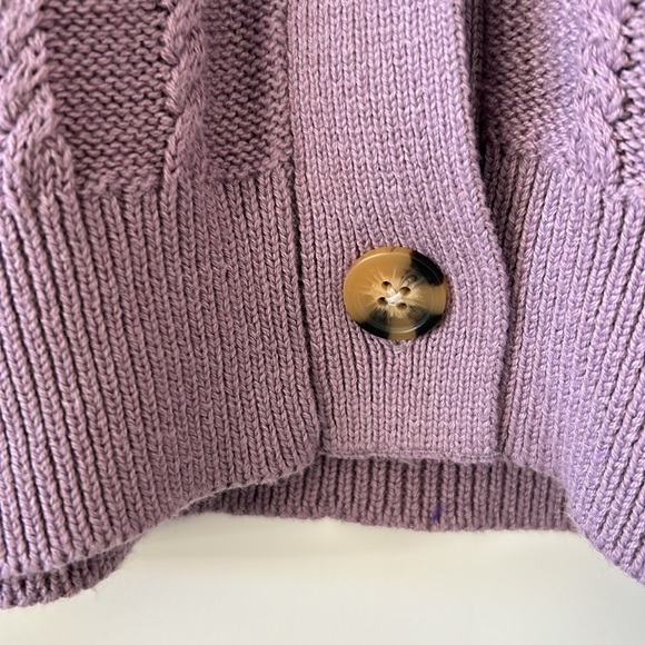 Joie V-Neck Cable Knit Cardigan Sweater in Lavender Lilac Orchid w MEASUREMENTS - Picture 3 of 6